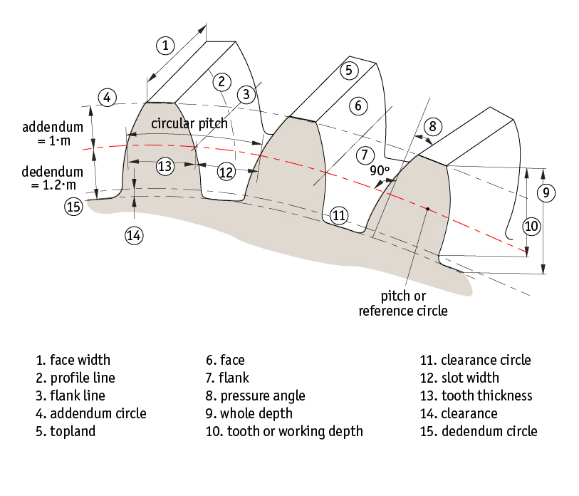 Spur gear terminology diagram